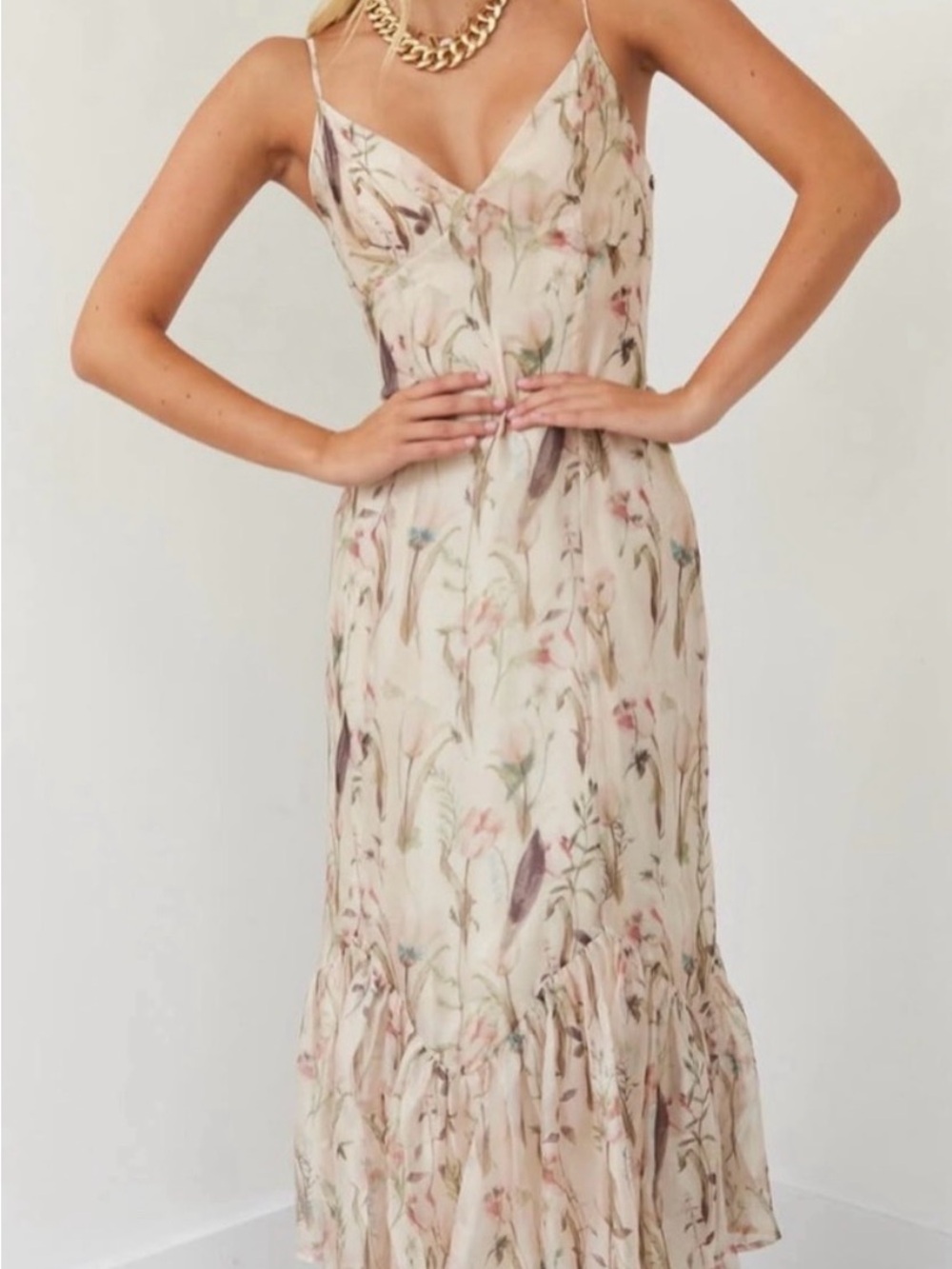 Storia Tulip Cream Floral Slip Maxi Dress